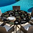 thumbnail image 6 of Black Christmas Round Tablecloth, Fitted Table Cover with Elastic for 36"-44" Round Tables, Winter Green Pine Tree Gold Snowflake Table Cloth Outdoor Indoor Dinning Party Waterproof Tablecloths, 6 of 7