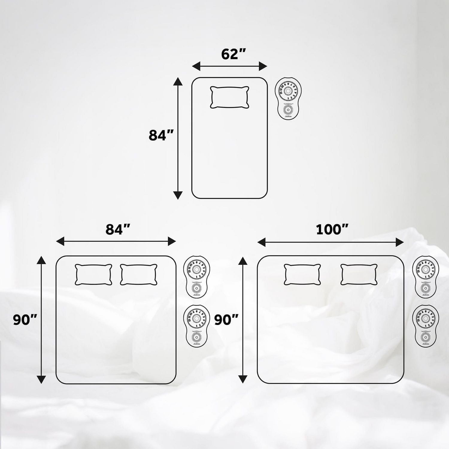 Sunbeam Twin, Full-Queen, King Blanket Fleece, 12 Heat Settings, 12-Hour Auto Shut-Off