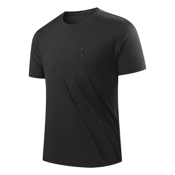 HBYJLZYG Men's Quick Dry Polyester Crew Neck Tee with Zipper Pocket, Breathable, Solid Color, L-5XL for Outdoor, Work & Daily Wear