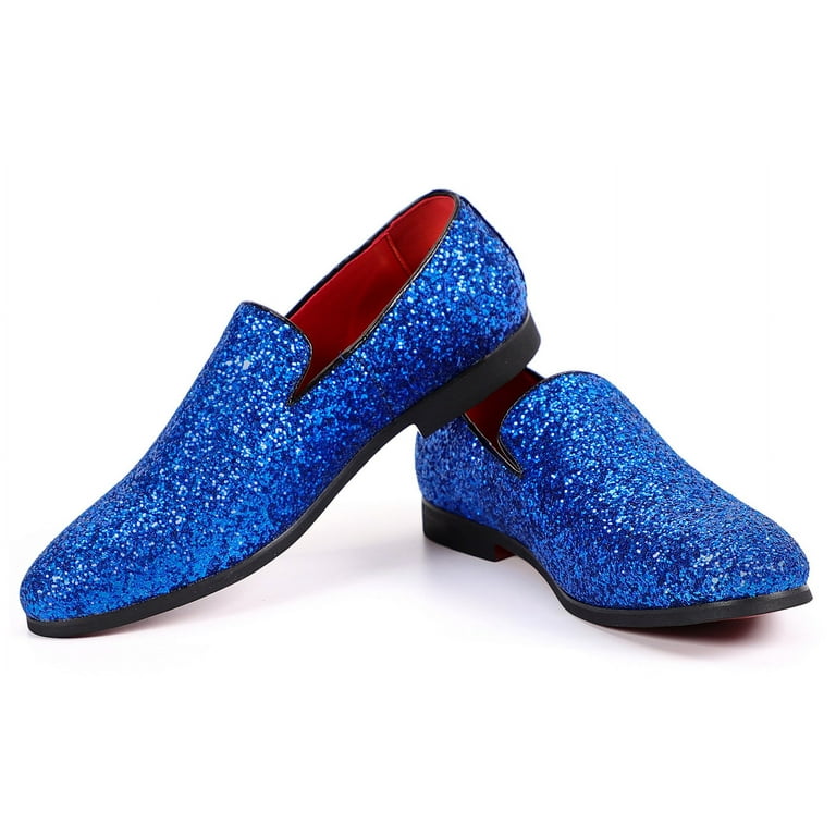 Santimon Men's Glitter Loafers, Slip On Leather Dress Shoes for