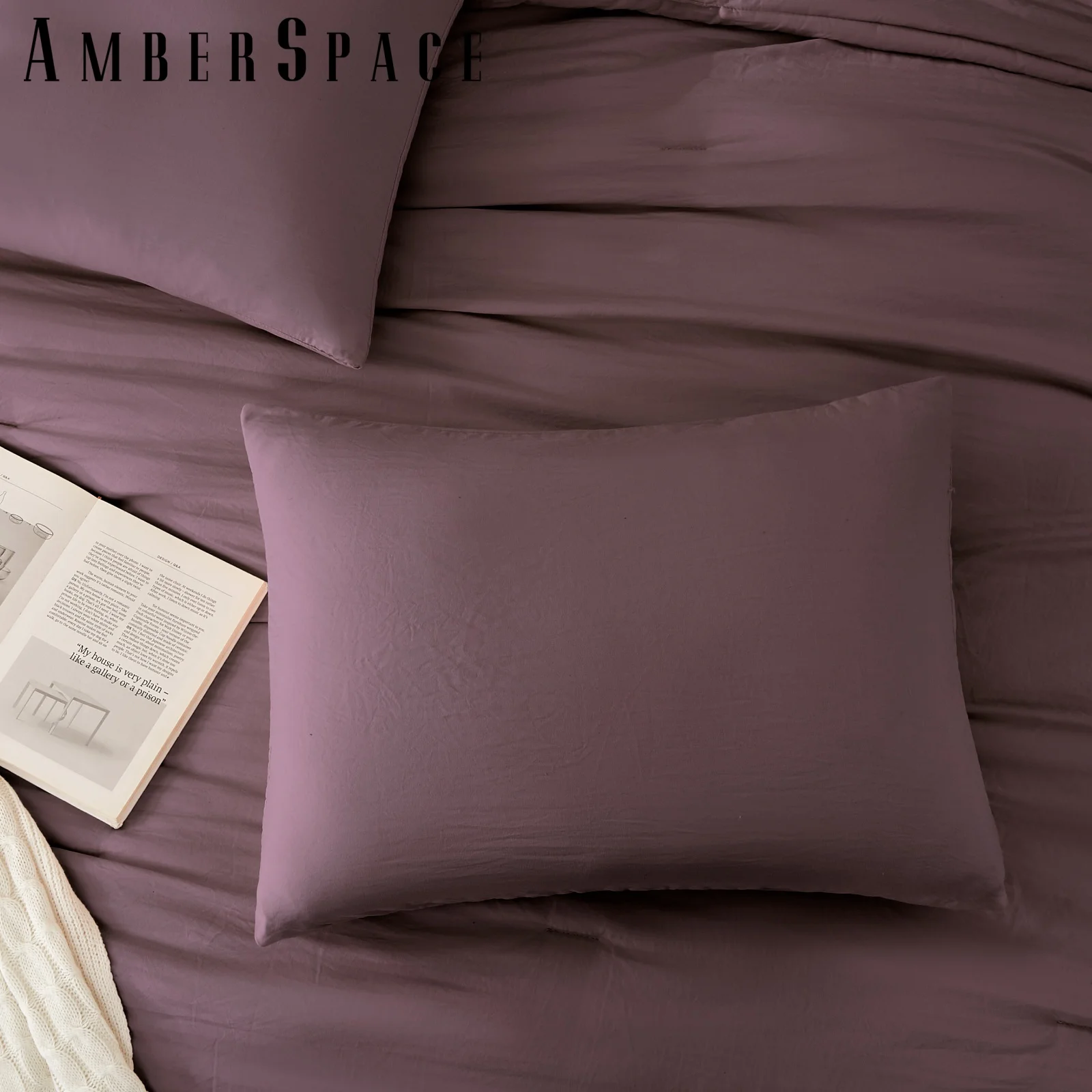 Amberspace Prewashed fabric 3-piece Bed in a Bag Comforter Set with Sheets,Deep Purple,King