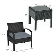 Patiojoy 3 Pieces Patio Set Outdoor Wicker Rattan Furniture w/ Cushions