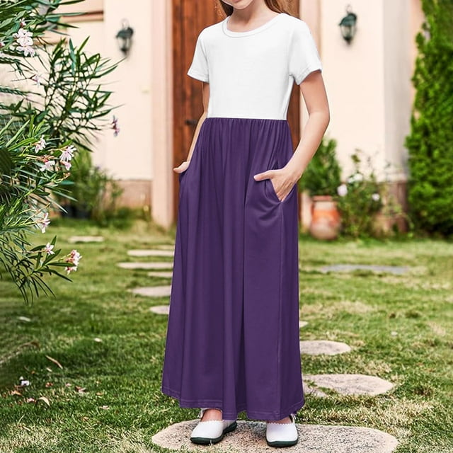 LOVZFMLL Robe d'Été Décontractée Sans Manches pour Filles de 2 à 12 Ans, Ourlet à Boutons, Fluide, avec Poches, Col Rond