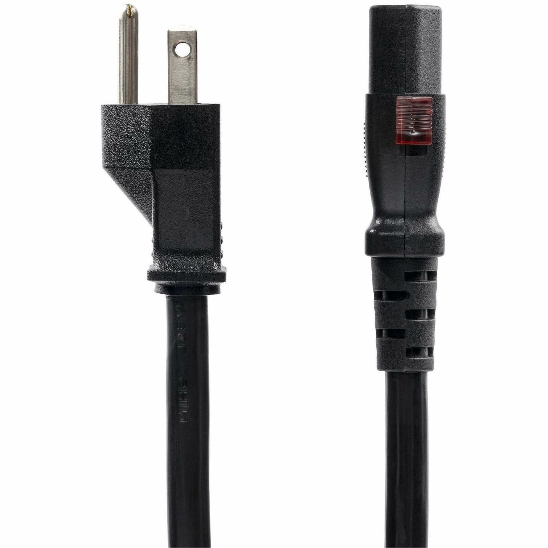 StarTech 12ft 3.6m Heavy Duty Power Cord NEMA 5-15P to Locking C13 AC Power Cable 15A 125V 14AWG UL Listed TAA