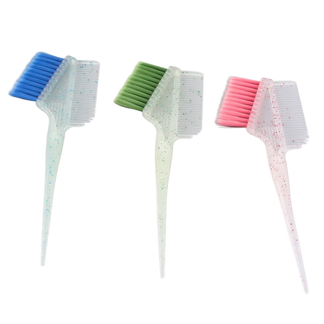 cepillos de doble cara para teñir el cabello, de nailon suave, con mango de purpurina.