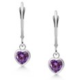 thumbnail image 2 of Gem Stone King 925 Sterling Silver Fancy Purple Zirconia Drop Dangle Leverback Earrings for Women (1.48 Cttw, Gemstone, Heart Shape 6MM), 2 of 4