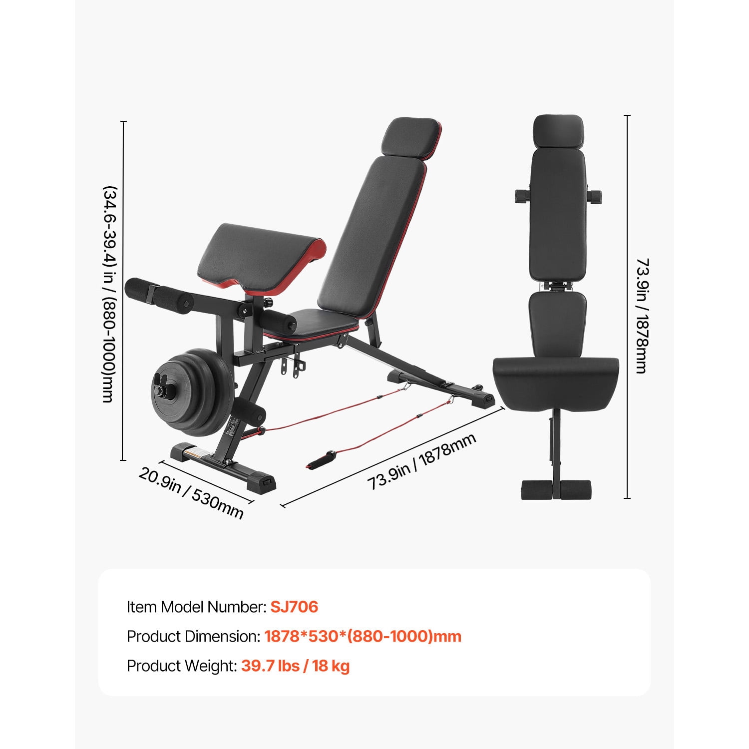 KFFKFF Strength Training Bench, 800lbs Capacity Adjustable Workout Bench for Comprehensive Body Exercise, Home Gym Fitness Sit-up Bench, Flat Bench Equipped with Leg Extension, Preacher Pad