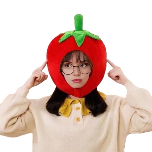 Capucha fotográfica con forma de fruta colorida y brillante, suave felpa, para la cabeza, con apertura para la cara, accesorio para fiesta de disfraces de celebridades de Internet