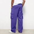 thumbnail image 4 of Lumtrix Men's Cargo Sweatpants Loose Fit Cotton Joggers with Pocket for Gym Hiking Casual Wear Spring Summer Elastic Waist Trousers Purple L, 4 of 8