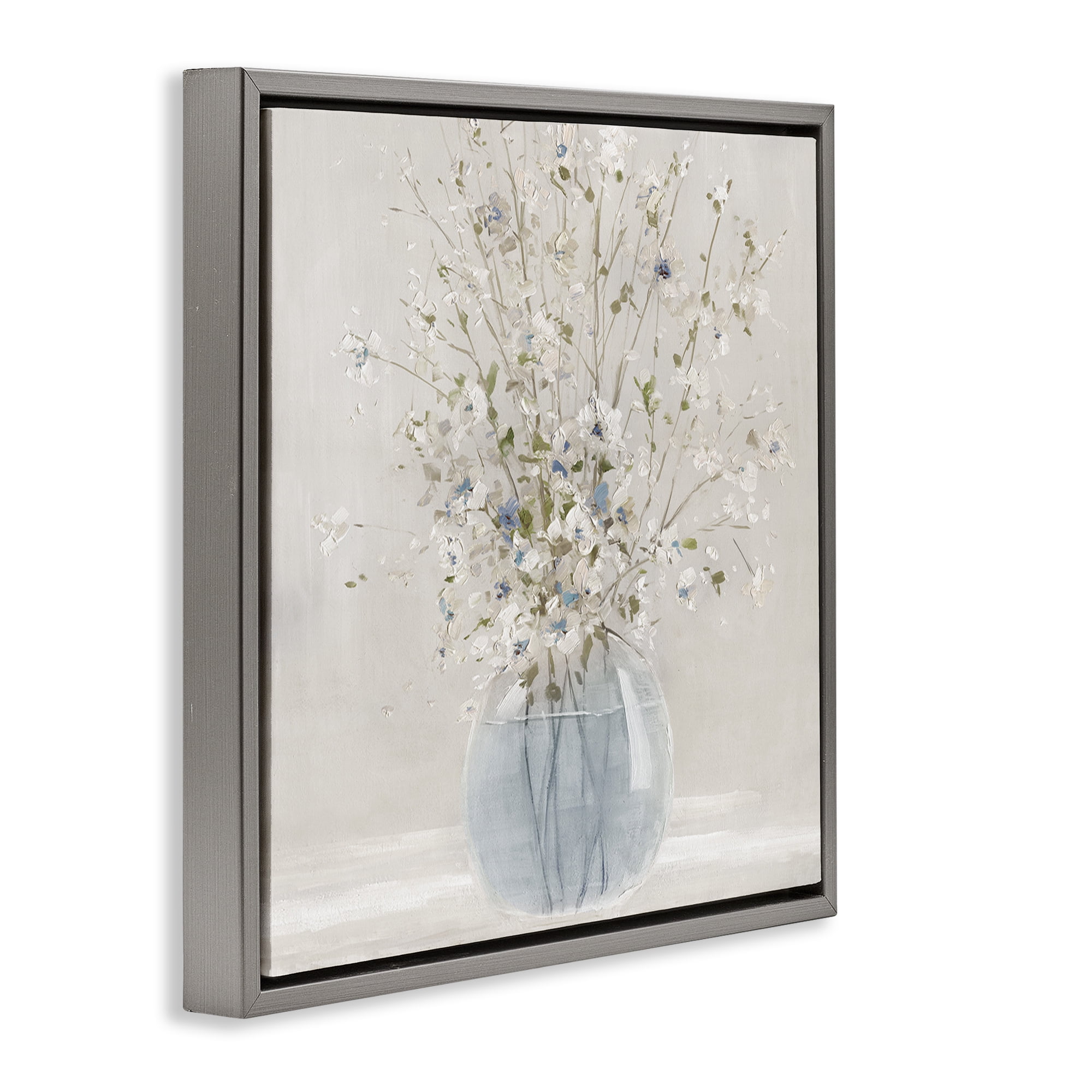 Stupell Industries Serene Glass Vase Bouquet Gray Framed Floater Canvas Wall Art, design by Carol Robinson