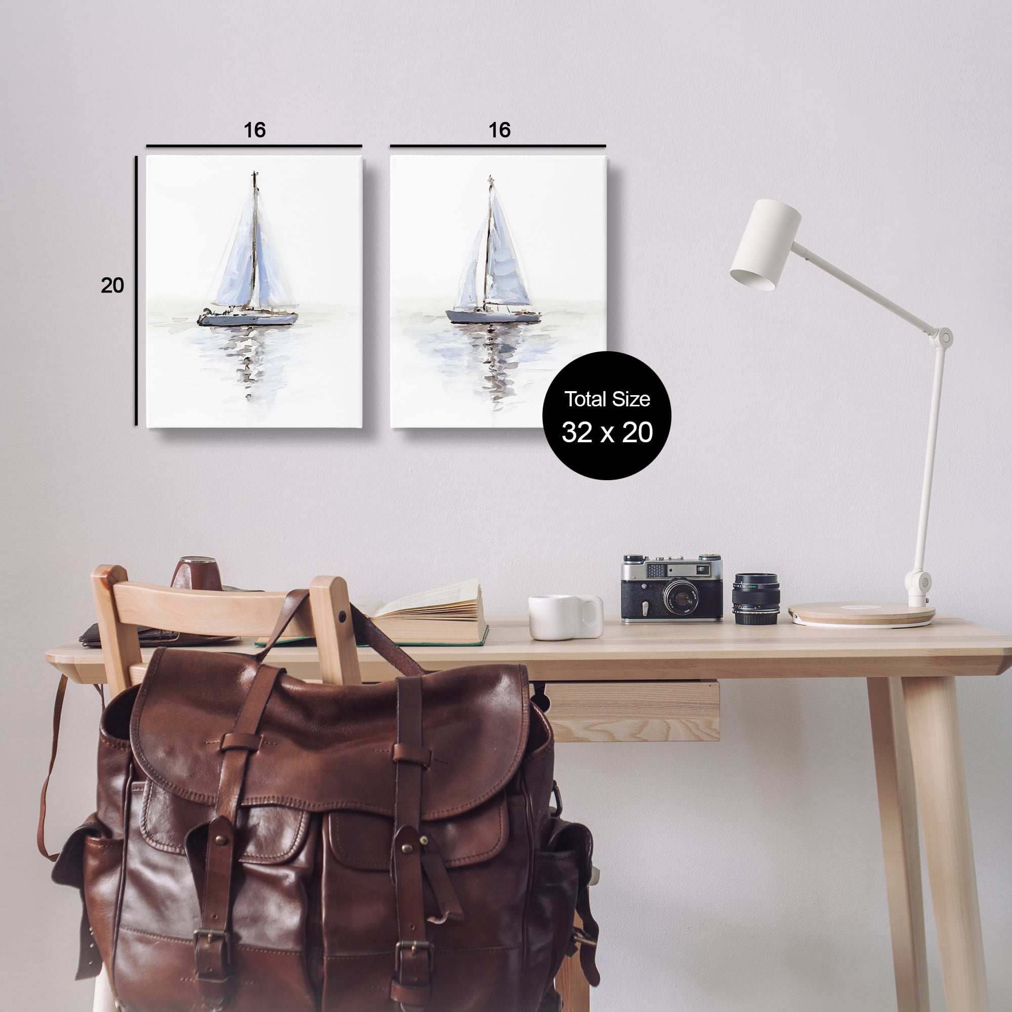 Stupell Industries Watercolor Sailboat Calm Water Transportation Painting Wrapped Canvas Art Print Wall Art, 16 x 20, Set of 2