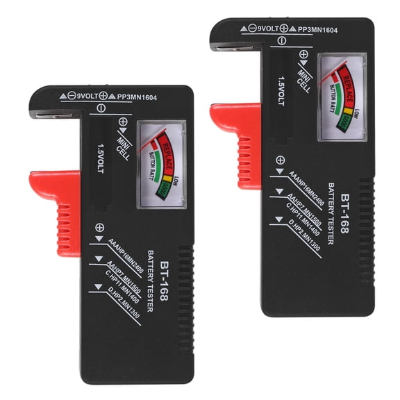 2PACK Battery Tester, Universal Battery Checker for AAA AA C D 9V 1.5V Button Cell Household Batteries Model BT-168