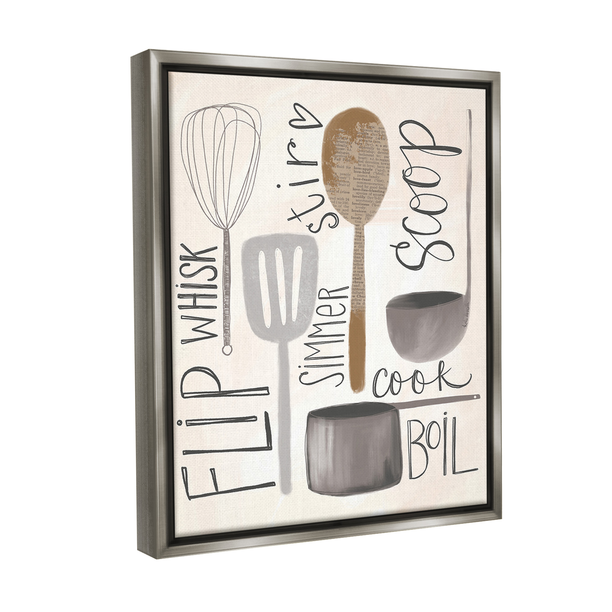 Stupell Industries Kitchen Phrases & Utensils Food & Beverage Painting Gray Floater Framed Canvas Art Print Wall Art, 25 x 31