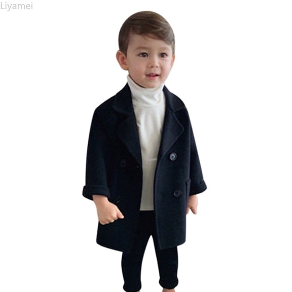Liyamei Toddler Kids Baby Girls Boys Plaid Coat Elegant Notched Collar Double Jacket Wool Coat Trench Coat Boys Jackets Size 18-24 Months