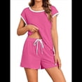 thumbnail image 1 of Conjunto de Pijama para Mujer, 2 Piezas, para Estar en Casa, con Camiseta de Corta y Pantalones Cortos, Ropa de Dormir Suave Rosa Roja XXL, 1 of 7