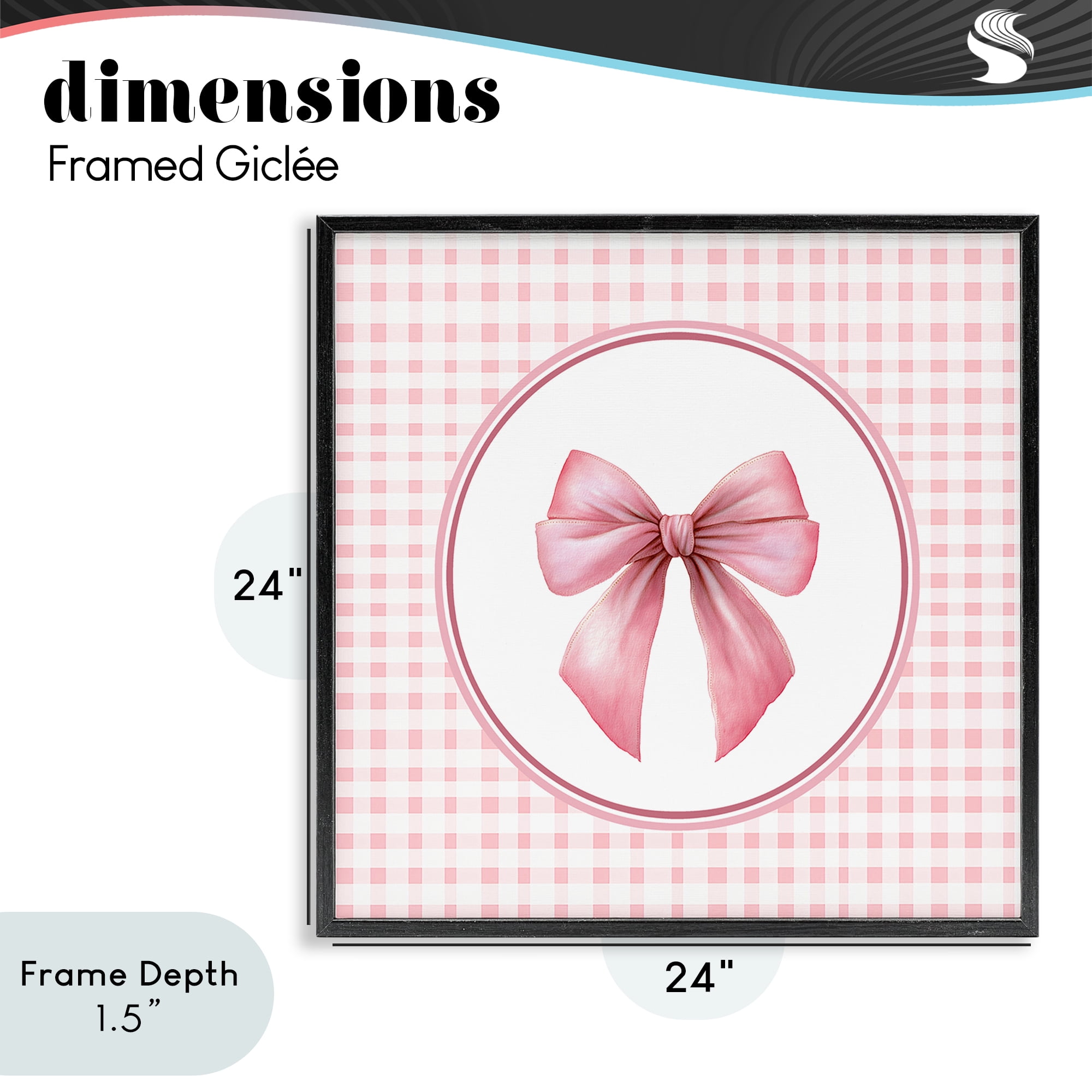 Stupell Industries Pink Bow with Circular Gingham Black Framed Giclee Art, design by Christine Simpson Art