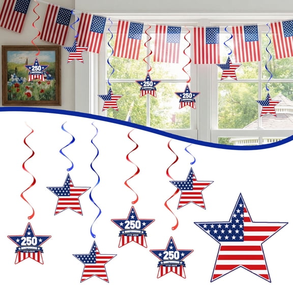 CHENjy Patriotic Decorations, Red White and Blue Stars, Star Cutouts Hanging Decor for 4th of July Independence Day and Patriotic Party Ceiling Display, 6 PCS