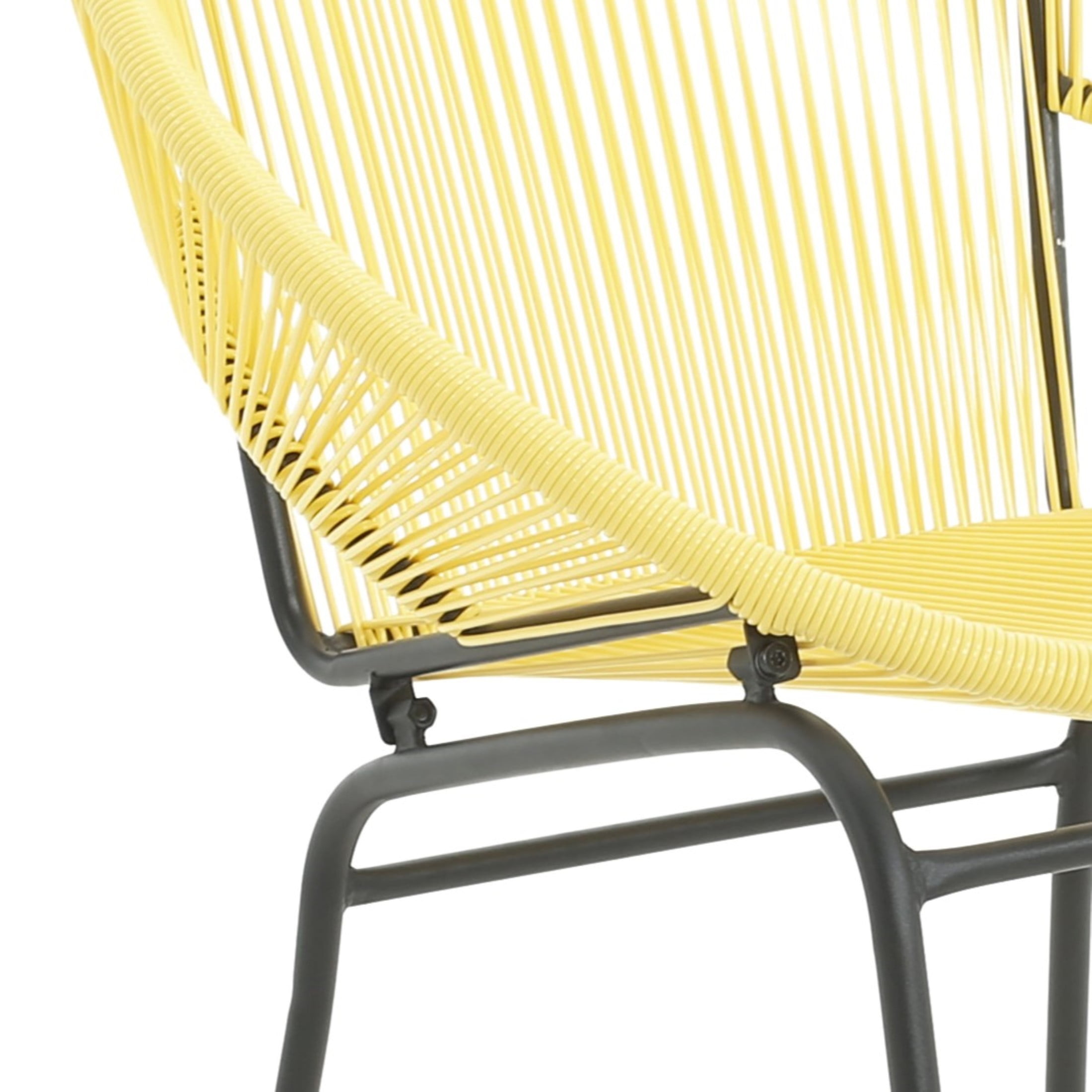 Modern Outdoor Woven Basket Club Chairs with PP Rattan and Iron Frame, Yellow, Set of 2
