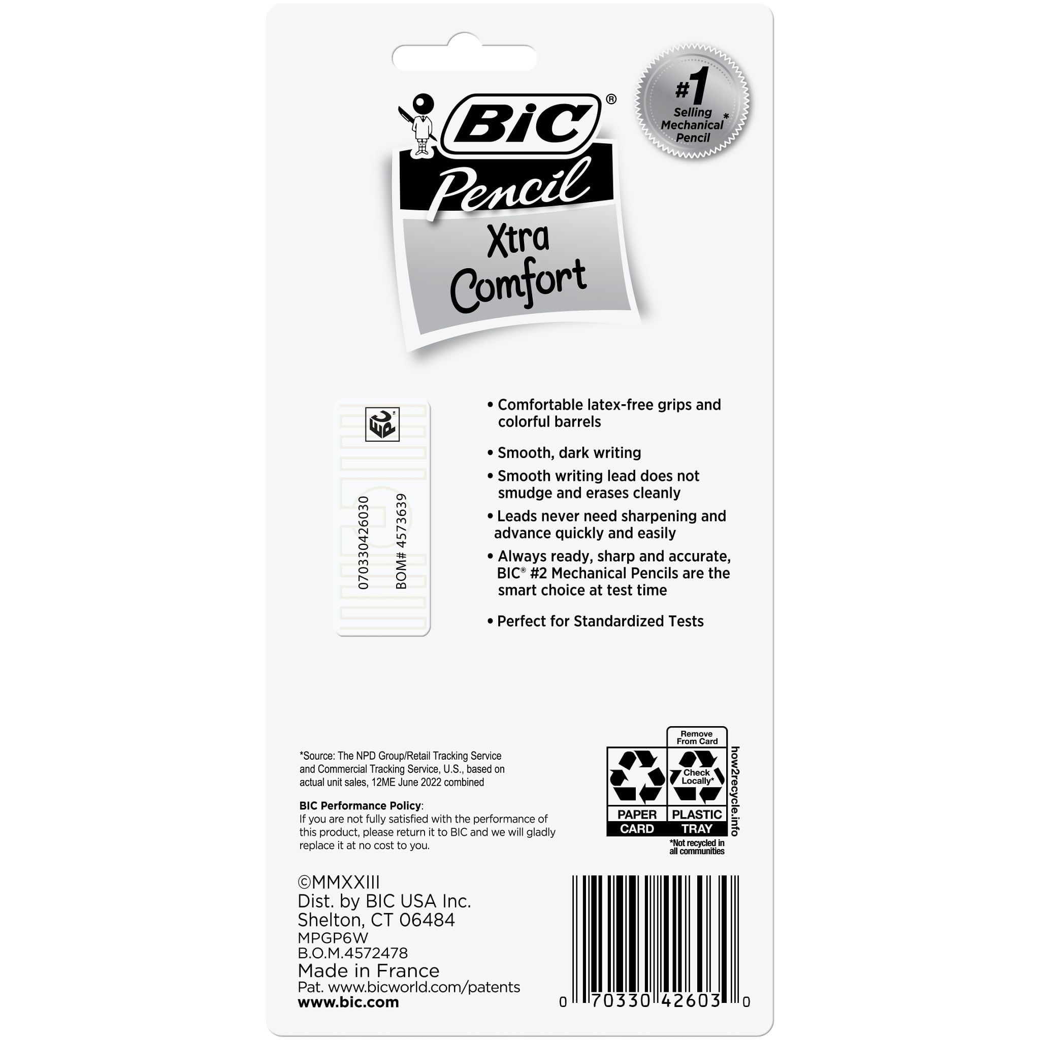 BIC Xtra-Comfort Mechanical Pencil, No. 2, Back to School, Soft Grip, 0.7 mm, 6-Count