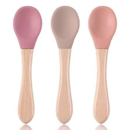 ACDANC Bamboo Baby Feeding Spoons with Soft Curved Silicone Tips for Toddlers and Infants