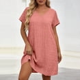 thumbnail image 4 of Tdoqot Womens Plus Size Trendy Pleated Dresses- Casual Loose Fit V-Neck Short Sleeve Summer Midi T Shirt Dress Pink Size 5XL, 4 of 5