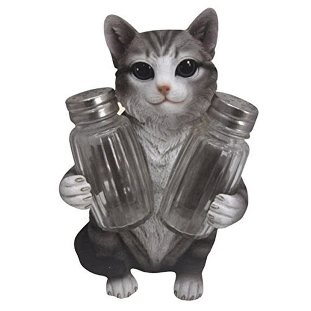 Adorable Gray Tabby Cat Kitten Figurine Salt And Pepper Shaker Holder Walmart Com
