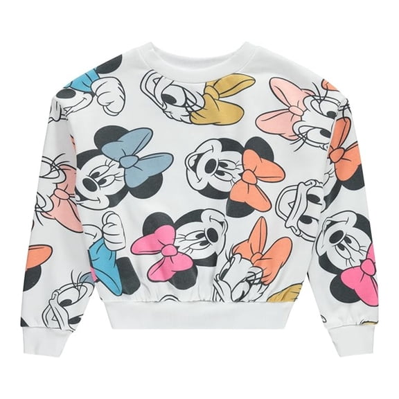 Disney Girls Mickey Mouse Sweatshirt, Printed Cartoon Mickey and Minnie Mouse Sweatshirt White - M