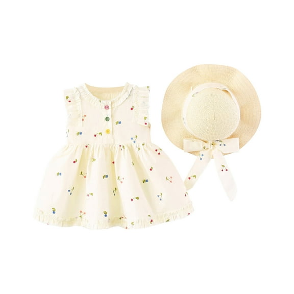 THDHVS Girls Casual Dresses,Infant Baby Girl Dress Toddler Girl Clothes Backless Sleeveless Flower Sundress Summer Dresses for Girl Beige 18-24 Months