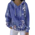 thumbnail image 2 of Women's Fall And Winter Printed Pullover Hooded Sweatshirt Long Sleeve Fashion Retro Floral Print Sweatshirt Drawstring Hoodie for Casual Outdoor Wear,Purple,3XL, 2 of 6