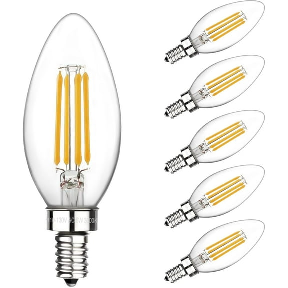 YANTON E12 Candelabra Bulbs 60 Watt, Chandelier Light Bulbs YANTON Candle Bulb 3000K Soft White, B11 YANTON Bulb Dimmable 6W 500 LumeYANTON Filament Decorative Small Base Clear Glass, 6 Pack