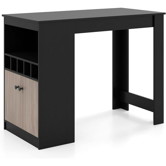 WYDK 48’’ Dining Table, Modern Kitchen Table with Storage Shelves, Cabinet & Wine Rack, Counter Height Bar Table for Kitchen, Dining Living Room, Bar, Restaurant, Pub, Coffee Shop