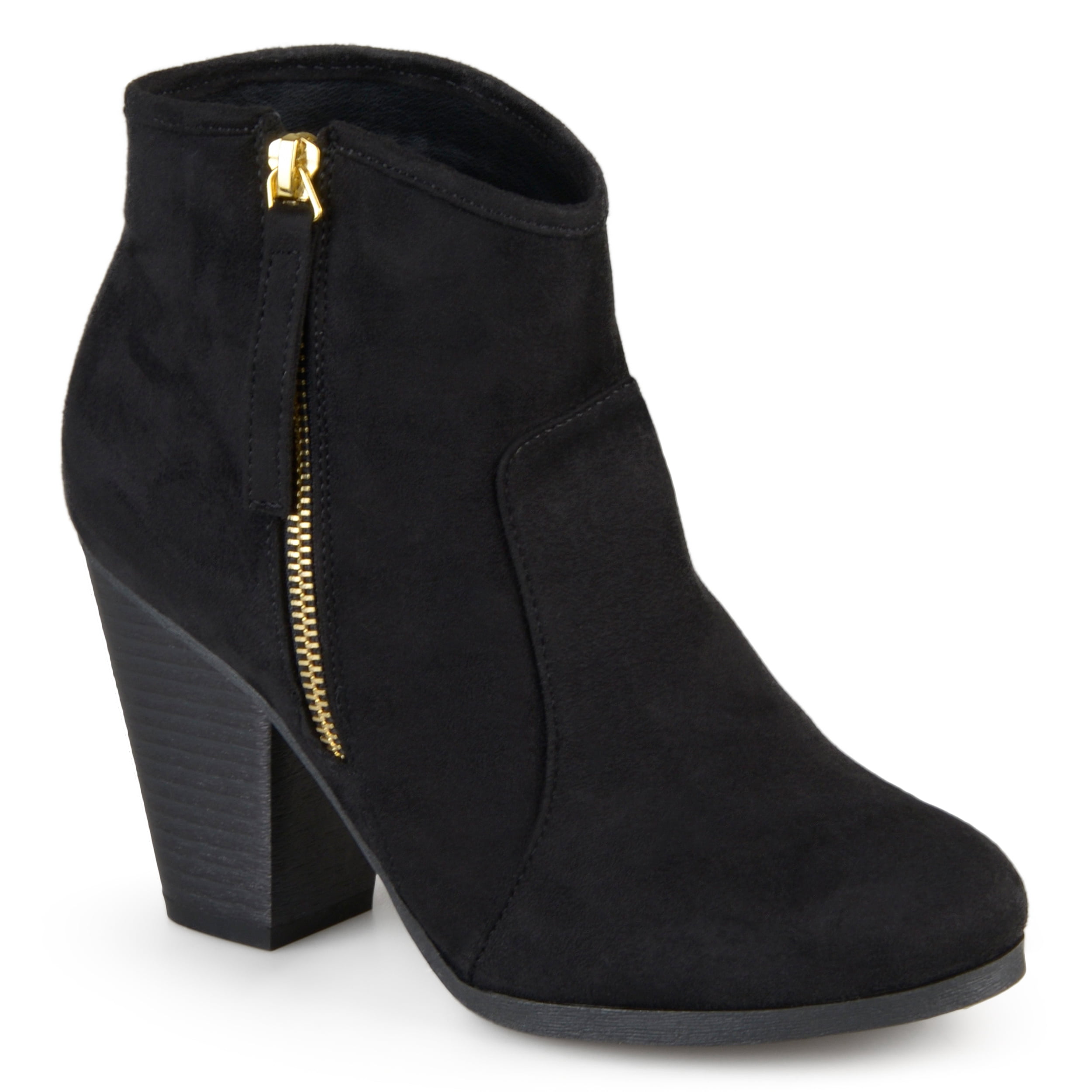 Krush U052 Fashion Boots Casual Chunky High Heel Womens Side Zip Black & Taupe 