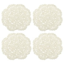 Uxcell 4Pcs Crochet Doilies 3.94" Cotton Woven Fabric Coasters, Round Handmade Coasters with Floral Beige