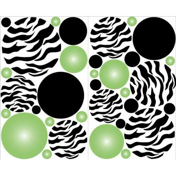 Green Radial Zebra Print Dot Wall Decals Stickers / Zebra Striped Polka Dots Children's Nursery Decor