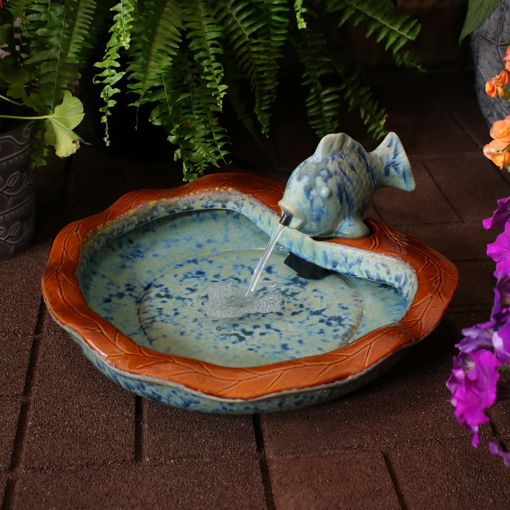 Sunnydaze Outdoor Water Fountain Glazed Ceramic Fish 7Inch Backyard Decor Piece Small