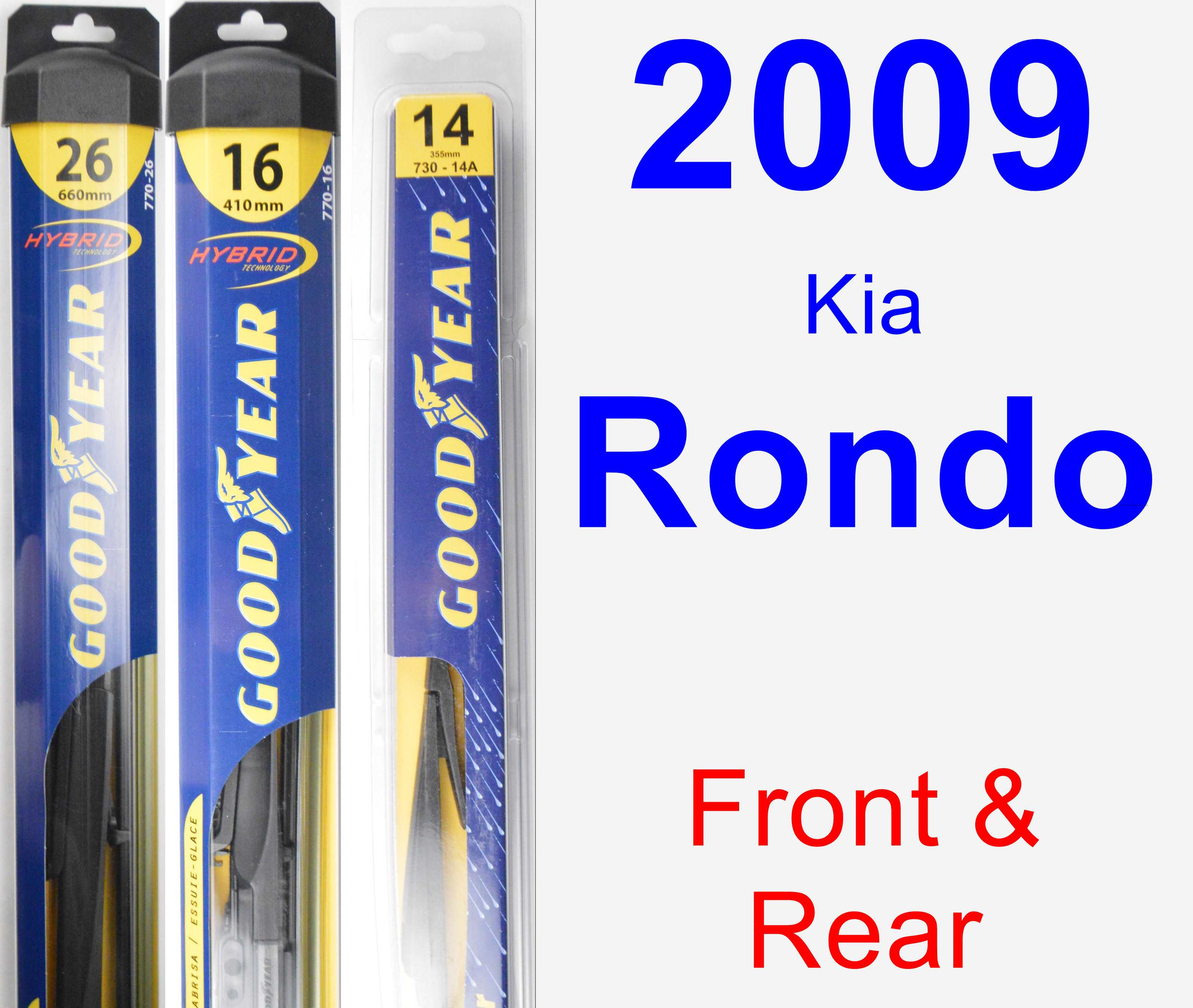 2009 Kia Rondo Wiper Blade Set/Kit (Front & Rear) (3 Blades) Rear