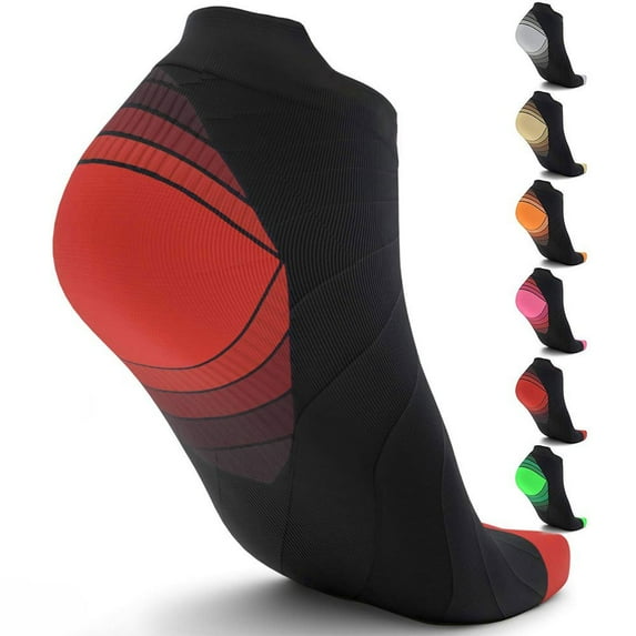 Capreze Athletic Ankle Compression Sock For Women Men,15-20 mmHg Running Compression Sock,Low Cut Compression Sock for Plantar Fasciitis, Heel Foot Pain Relief Arch Support Red L/XL 2-Pair