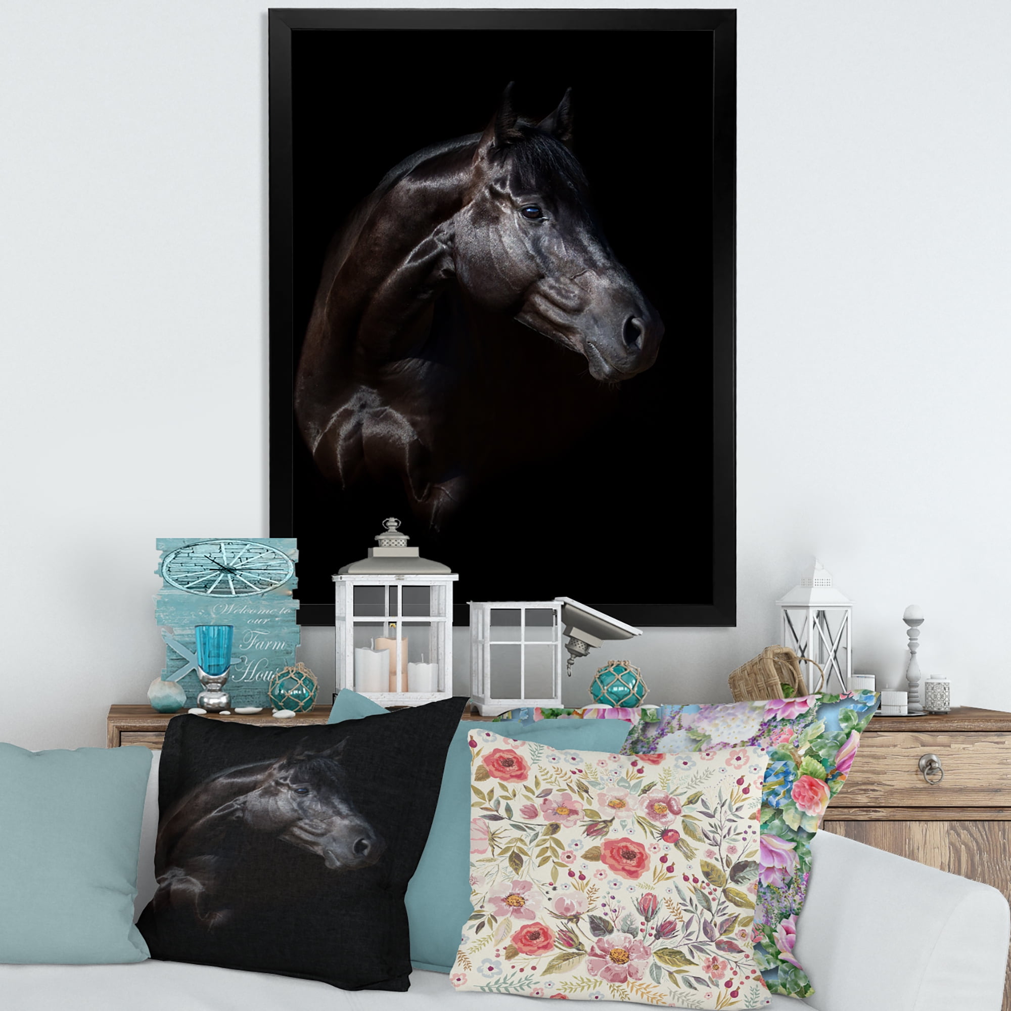 Designart 'Silhouette Of Horse and Woman' Farmhouse Framed Art Print