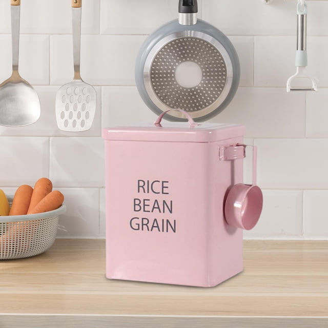 Contenedor de almacenamiento de arroz , de arroz con medidora, contenedor de almacenamiento de alimentos sellado en la Rosado perfecl bote de arroz