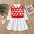 thumbnail image 2 of Douhoow 1-6Y Valentines Days Kids Girls Dress 2pcs Heart Printed Vest+White Long Sleeve Front Button Shirt Dress, 2 of 9