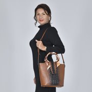 Shop LC Women Brown Leather Crocodile Embossed Pattern Convertible