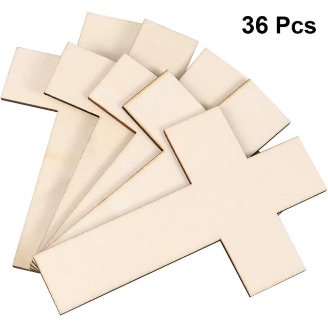 BEMS-36pcs 11CM x 7CM Cruz de madera en blanco Proyecto de artesanía de bricolaje de madera