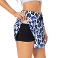 thumbnail image 2 of Bixox Women's Blue Ink Flowers pattern 2 in 1 Running Shorts - Lightweight Athletic Workout Gym Yoga Shorts Liner with Pockets - Medium, 2 of 7