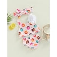 thumbnail image 3 of Genuiskids 3pcs Toddler Infant Baby Girls Swimwear Doughnut Print Asymmetric Strappy Tops Pantie Headband Swimsuit 6M-3T, 3 of 8