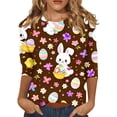 thumbnail image 3 of Womens Easter Shirts 3/4 Length Sleeve Bunny Eggs Print T-Shirts Crewneck Casual Family Gifts T Shirt Dressy Trendy Shirts, #01 Black, 3XL, 3 of 6