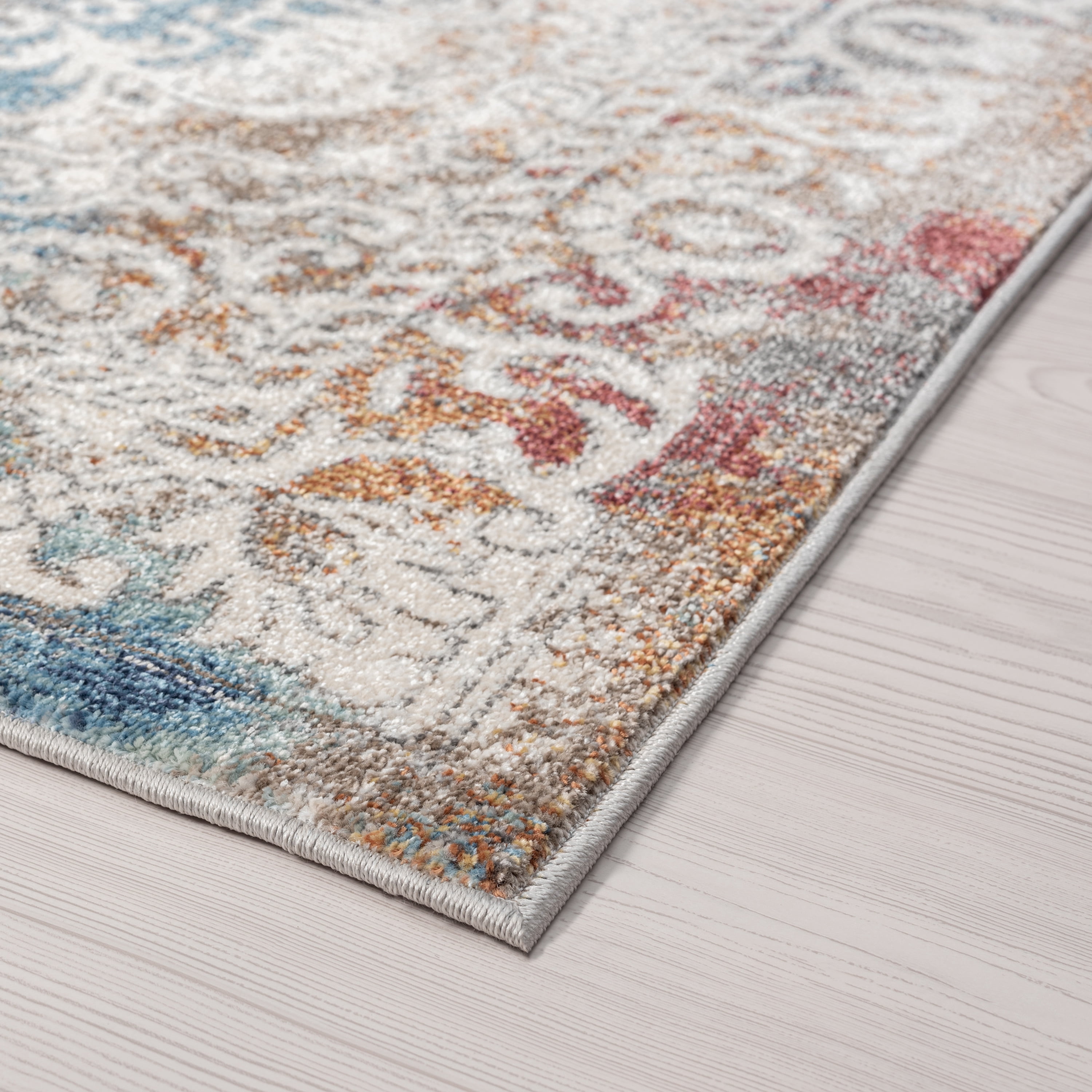 Traditional 2x8 Area Rug (2'3'' x 7'7'') Floral Navy, Cream Indoor Runner Easy to Clean