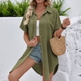 thumbnail image 5 of Women Swimsuit Coverup Shirts Short Sleeve Button Down Beach Dress Shirt Bathing Suit Cover Up Vacation Outfits, 5 of 6