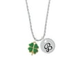 thumbnail image 2 of Delight Jewelry Goldtone Opaque Green Lucky Four Leaf Clover Silvertone Script Initial Disc - B - Charm Necklace, 20"+3", 2 of 4