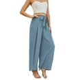 thumbnail image 2 of Uvplove Women High Waisted Palazzo Pants Wide Leg Casual Flowy Tie Knot Trousers with Pockets misty blue-l, 2 of 6