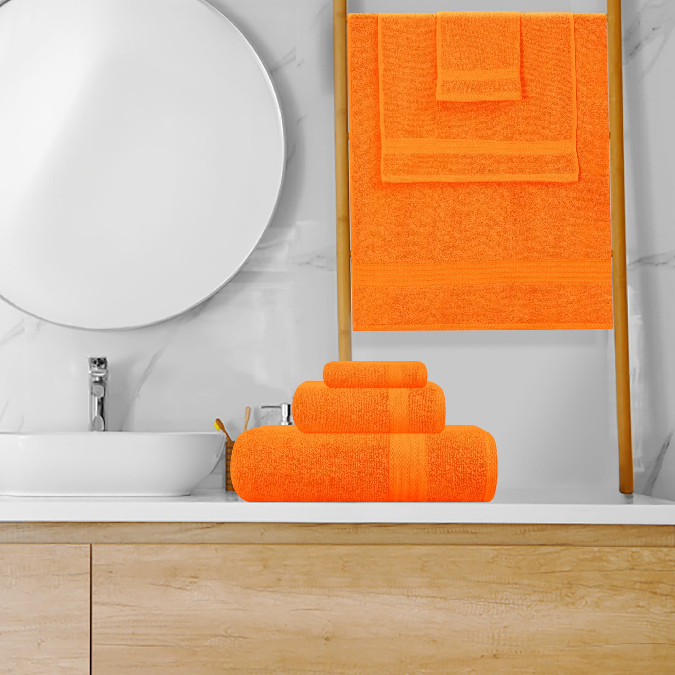 MyOwn Ultra Soft 8-Piece Towel Set - 100% Pure Ringspun Cotton, Contains 2 Oversized Bath Towels 27x54, 2 Hand Towels 16x28, 4 Wash Cloths 13x13 - Ideal for Everyday use, Hotel & Spa - Orange
